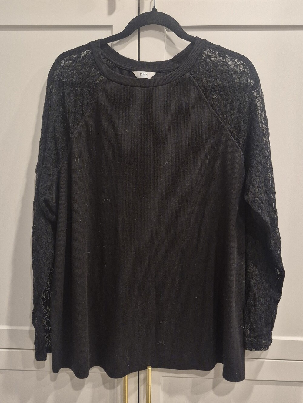 Penningtons Black Lace-Shoulder Long Sleeve Top